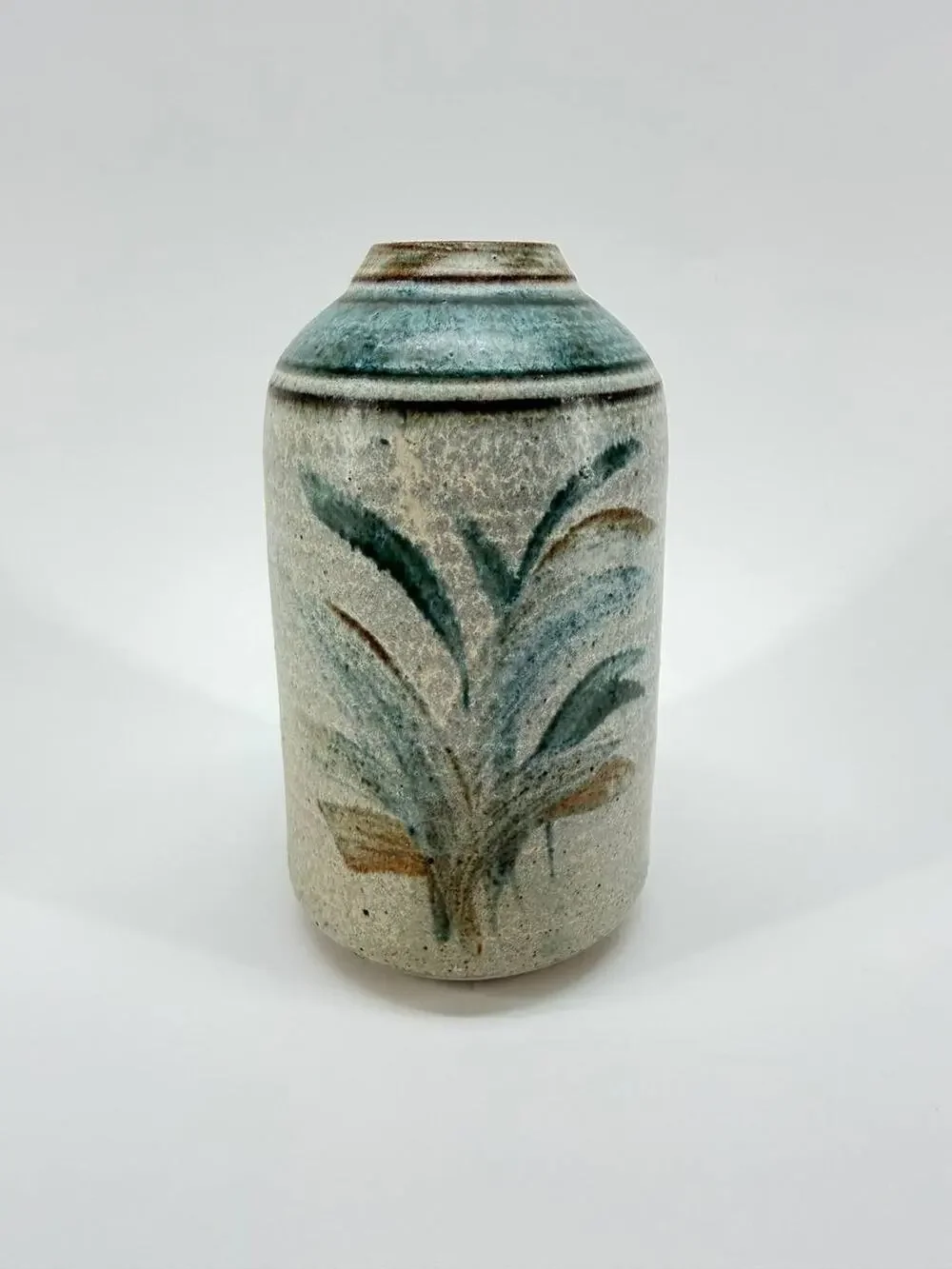 Vintage Studio Pottery Vase Stoneware Floral Design Handmade Decor